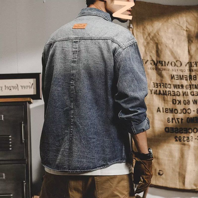 Retro Workwear Denim Jacket, Trendy Loose And Versatile Top, Men's Shirt Type Jacket_voghion.com