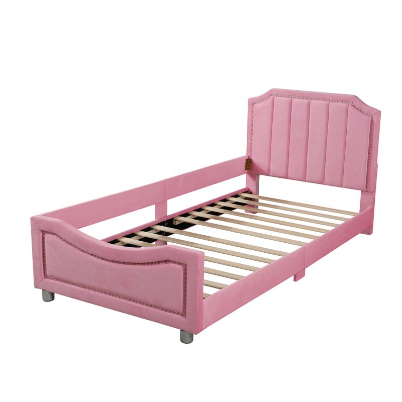 Polsterbett 90x200cm, Schlafsofa, Flanell, Mit Armlehnen, Rosa_voghion.com