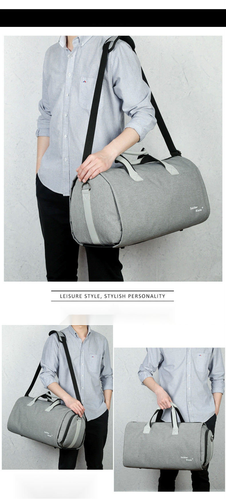 Borsa da viaggio multifunzionale per uomo, portatile, impermeabile, con separazione asciutta e bagnata, borsa a tracolla con una spalla_voghion.com