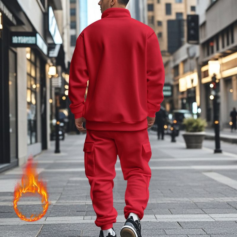 Grenzüberschreitende Herbst- und Winterbekleidung für Herren Neue amerikanische Herren-Casual-Samt-Warmreißverschluss-Werkzeughosen-Set für Herren_voghion.com