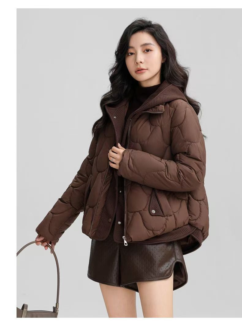 Vêtements pour femmes, doudoune d'hiver à capuche pour femmes, style court, manteau imitation deux pièces, coupe ample, tendance, épais, chaud, matelassé_voghion.com