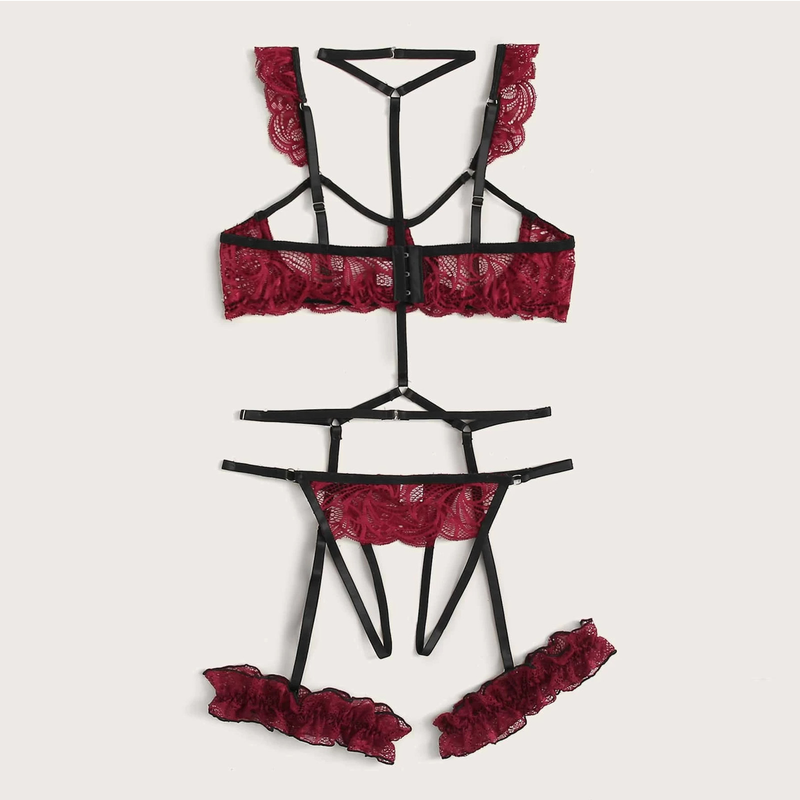 Neue Sexy Mode Spitze Lin Unterwäsche Nachtwäsche Stahl Ring Pamas Strumpfband Frauen Dessous Unterwäsche Bh Höschen Set_voghion.com