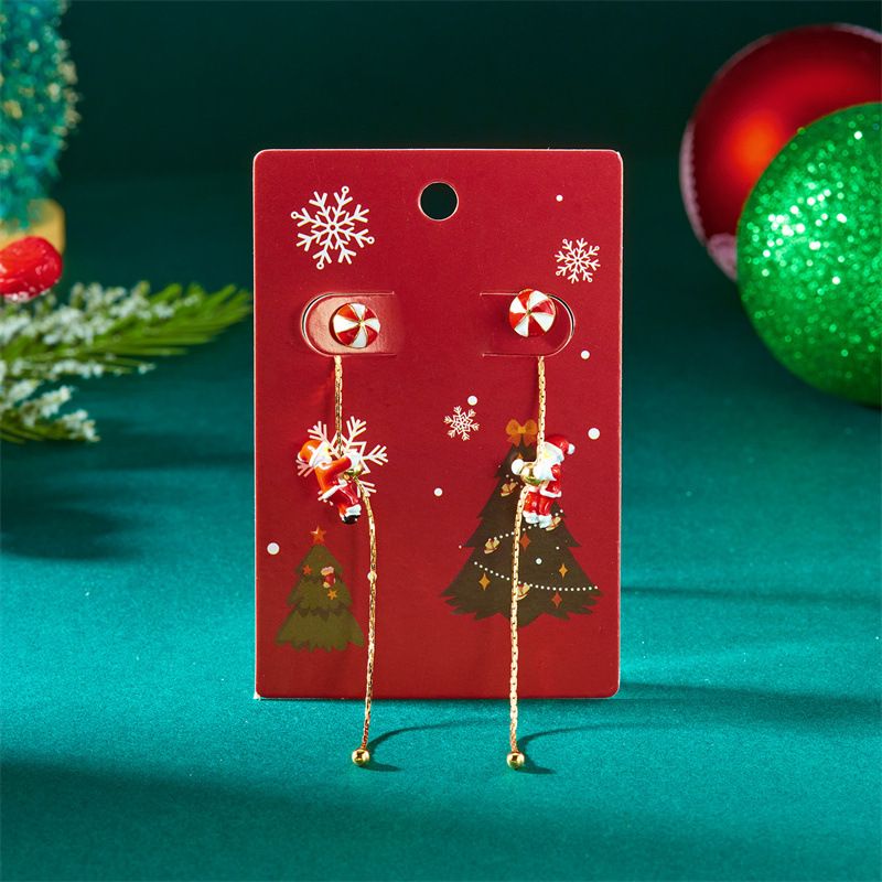 Asymmetrische Weihnachtsohrringe für Frauen, goldfarbene Weihnachtsmann- und Weihnachtsbaum-Ohrhänger, festlicher Weihnachtsschmuck für die Weihnachtsfeier_voghion.com