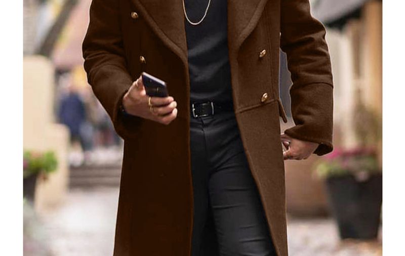 Abrigo de invierno estilo británico para hombre: abrigo de mezcla de lana de largo medio con cuello de piel (negro/marrón/verde militar, tallas S-5XL)_voghion.com