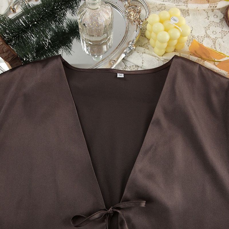 2025 Summer Pajamas Satin Tie Sleeve Long Pants Cool Homewear For Women Comfortable Pamas_voghion.com