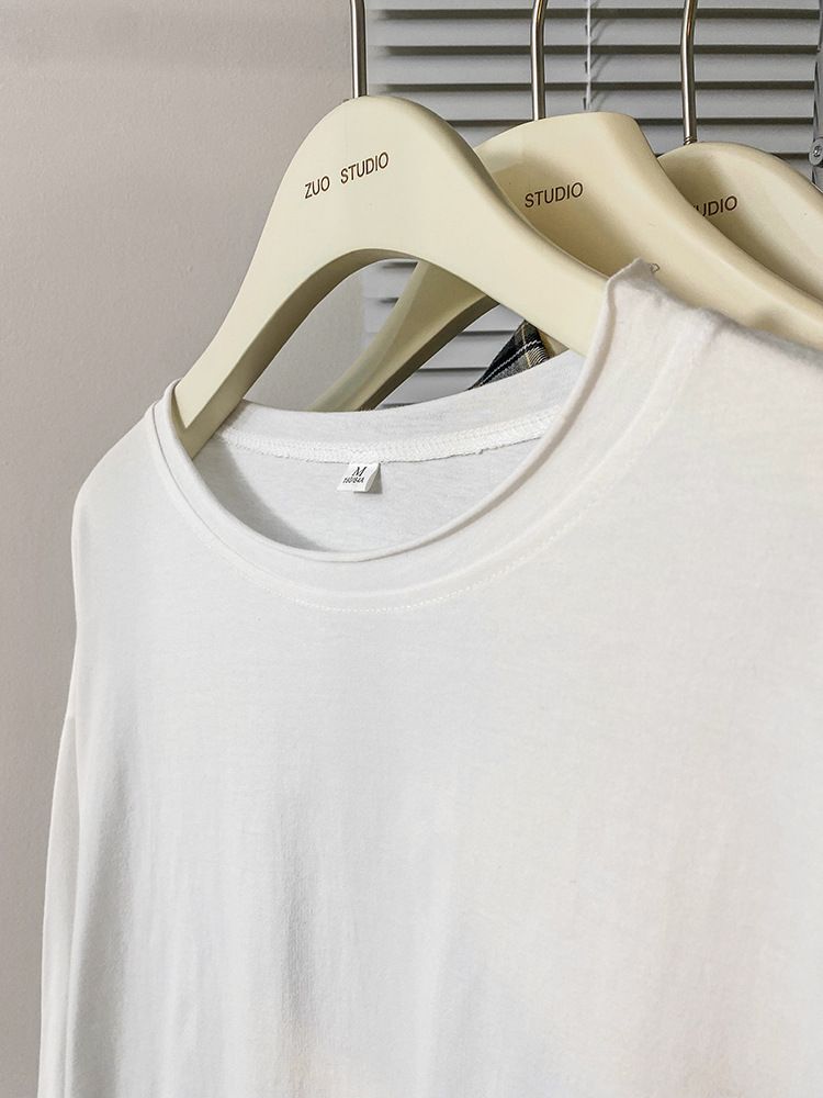 Women's mid-length, spring and autumn, Korean style, loose, belly-covering, hole-embroidered, inner top, bottoming shirt_voghion.com