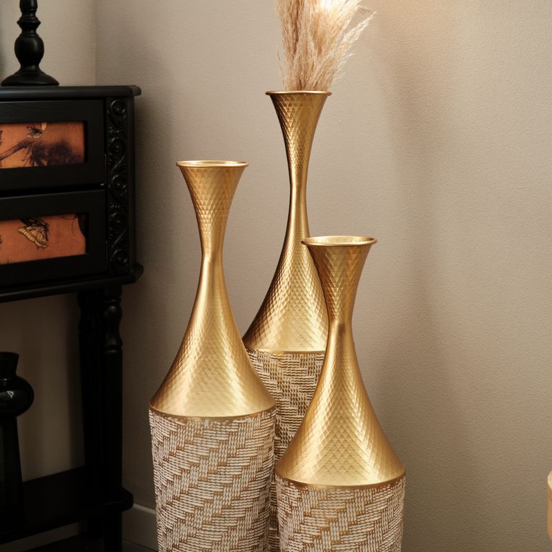 Floor Metal Vase Modern Style Decoration Home Woven Pattern Metal Vase 3-piece Set Gorgeous Home Decoration Large Glazed Metal Vase_voghion.com