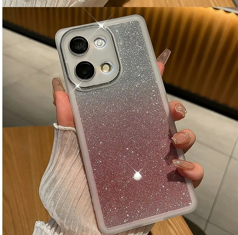 Custodia protettiva per la parte posteriore con supporto ad anello e glitter morbido alla moda per Infinix Note40 Pro Plus sshell_voghion.com