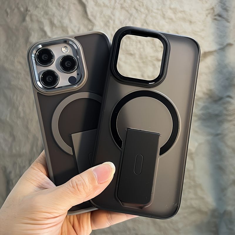 Luxury With Stand Matte Translucent Magnetic Wireless Charging Phone Case for 15 14 13 12 11 Pro Max Plus Metal Camera Ring Shockproof_voghion.com