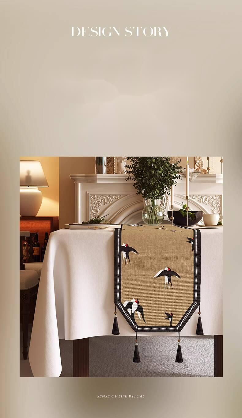 Vintage Style Octagonal Runner Luxury High-end Dining Tablecloth Fabric Long Mat Waterproof Chinese Zen Tea Table Cover_voghion.com