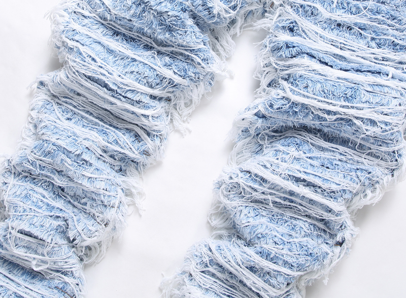 Connector Trendy Heavy-duty Stacked Pants With Tassel Embroidery, Ripped Fringe, And Loose Hem Jeans For Men_voghion.com