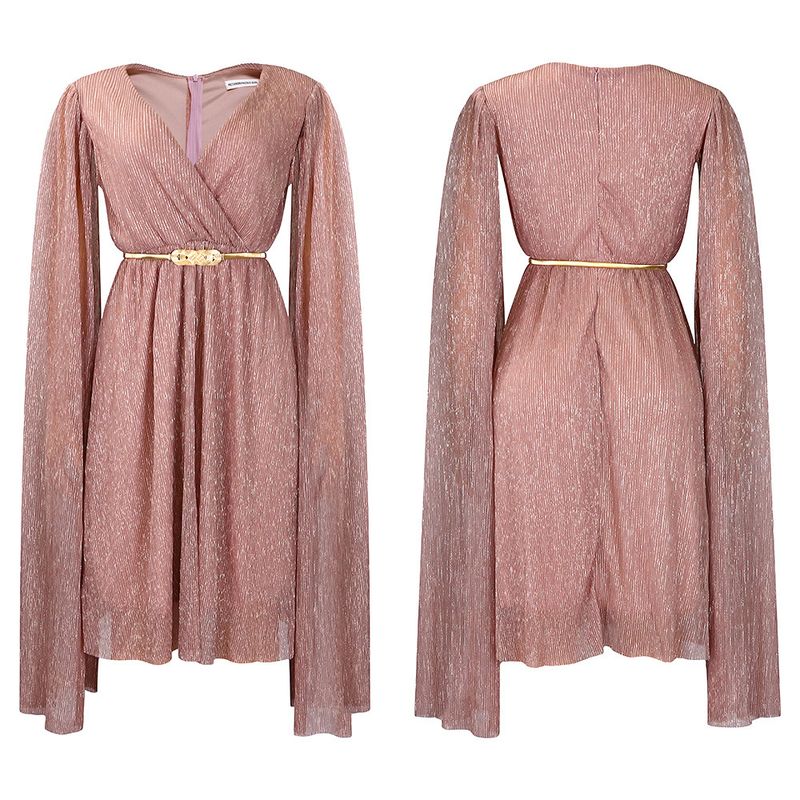 Damenbekleidung Neue V-Ausschnitt Temperament Langarm Cape Taille Kleid Rock_voghion.com