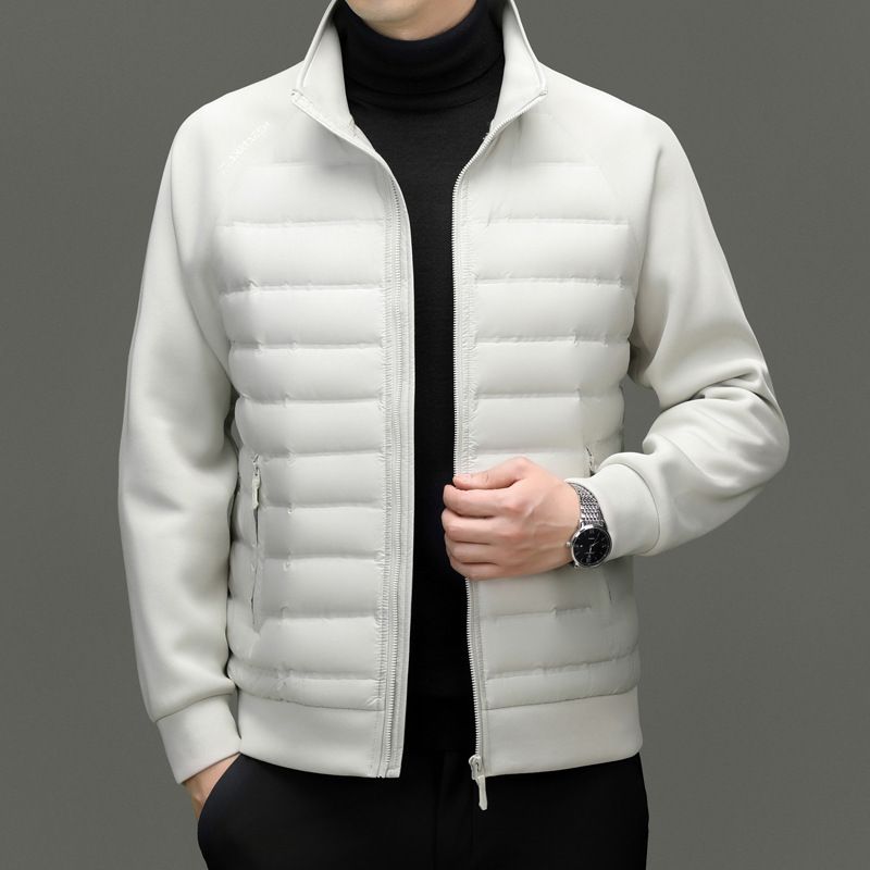 Leichte Daunenjacke für den Winter, neu, warm, kältebeständig, gespleißter Stehkragen, kurzer schwarzer Jackenmantel für Herren_voghion.com