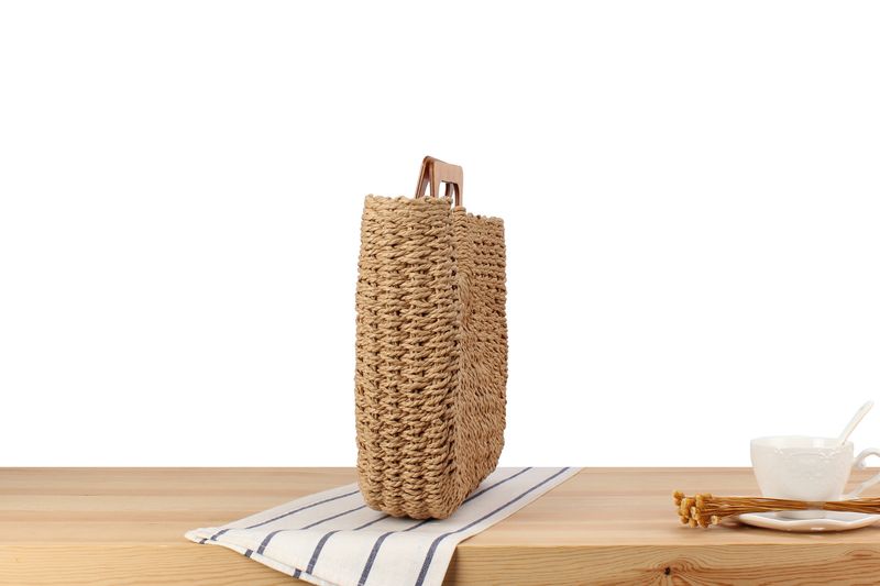 Borse da donna Un pezzo Drop Shipping Nuovo stile Manico in legno Semplice borsa intrecciata a mano Borsa da spiaggia estiva Stile foresta Grande capacità Borsa intrecciata in corda di carta_voghion.com