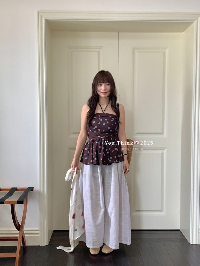 Retro Striped Wide Leg Pants - High Waisted Loose Fit Casual Trousers For Women, Comfortable Cotton Lounge Pants, Korean Style Boho Chic Office_voghion.com