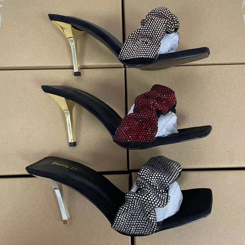 Chaussures pour femmes talons aiguilles à la mode avec nœuds, chaussures à la mode en diamant à pois exquis, chaussures décontractées de bureau de style féerique, bout carré confortable_voghion.com