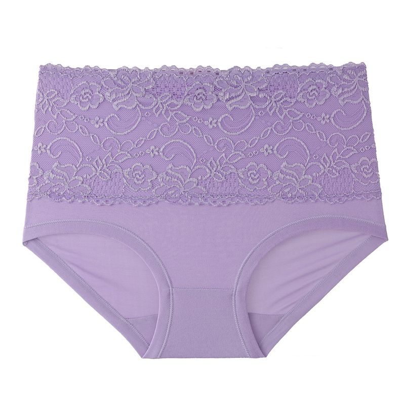 2025e Plus Size Breathable Lace Trim Solid Color High Waist Women's Panties_voghion.com