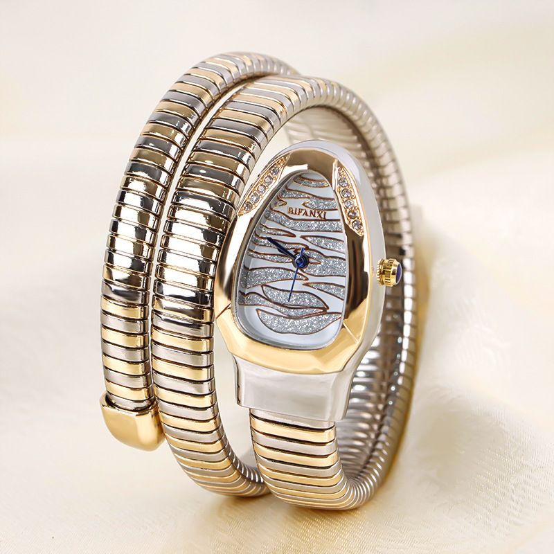 Slangvormig kwartshorloge, modieus, veelzijdig, prachtig, met diamanten bezette nis, artistiek horloge voor dames_voghion.com