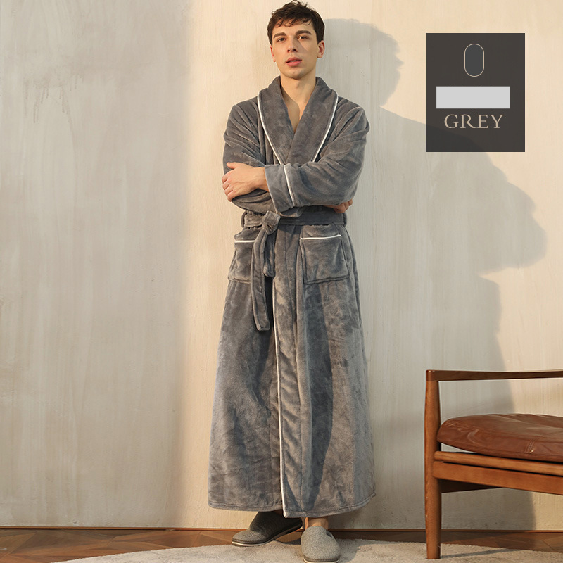 End Of The Year Ins Flannel Robe Men's Simple Large Size Coral Fleece Couple Bathrobe Women Autumn And Winter Long Thick_voghion.com