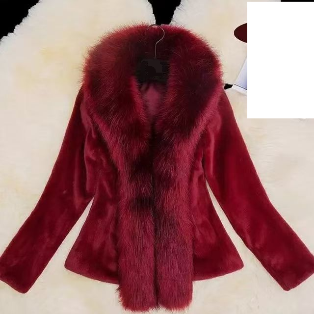 Dámské oblečení norkový kabát s kožešinovým límcem, slim fit_voghion.com