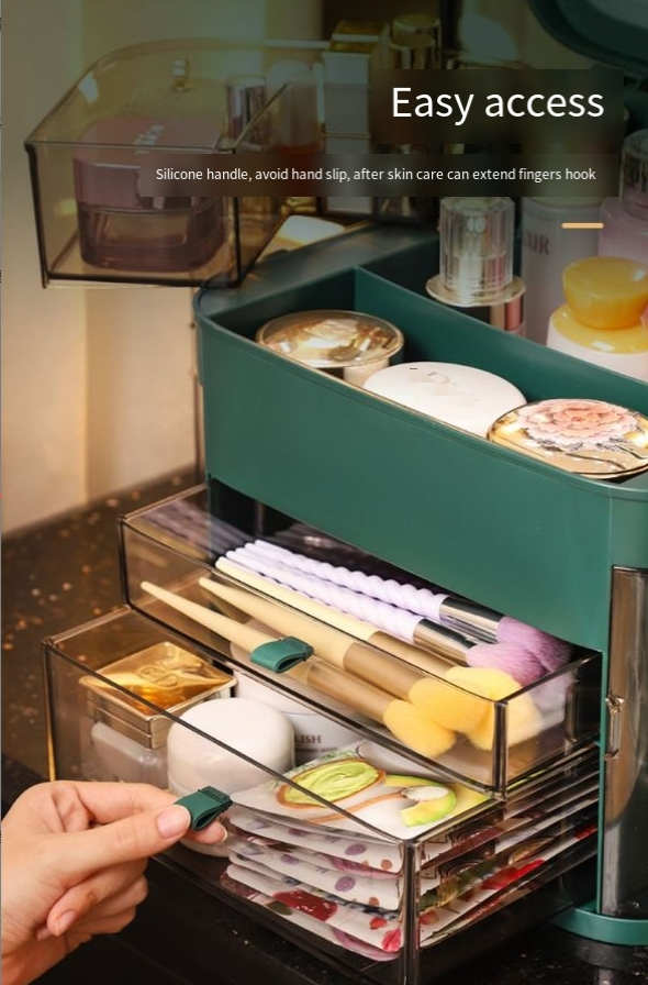 Cosmetic Storage Box Super Hot Large Capacity Portable Skin Care Box With Mirror Makeup King Gold_voghion.com