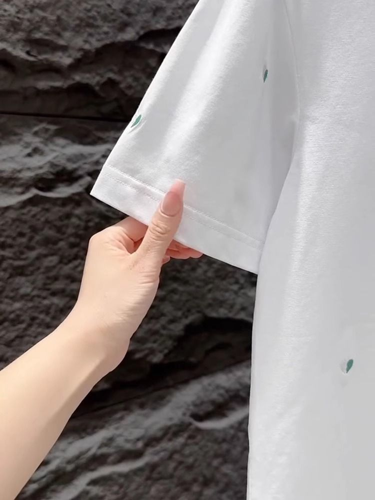 T-shirt ricamata a forma di cuore, a maniche corte da uomo, estiva, di tendenza, elastica, snellente e versatile._voghion.com