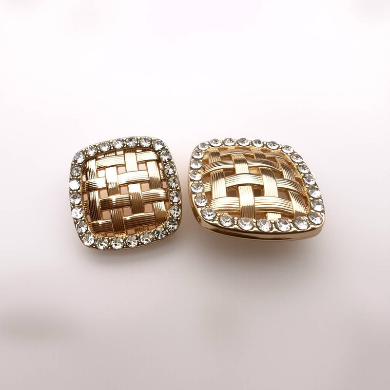 6 gemelos de lujo con botón metálico cuadrado de diamantes de imitación, diseño de malla dorada, accesorios de vestir, ideales para abrigos, trajes, camisas, chaquetas y pantalones._voghion.com