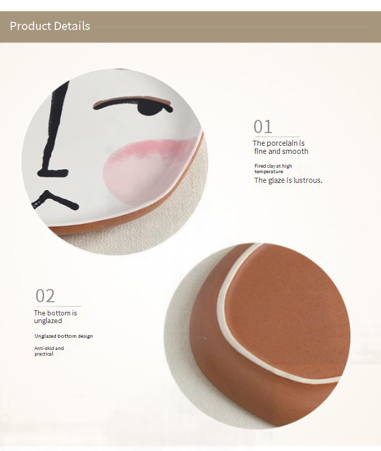 Abstract Face Design Coffee Mug Set - Minimalist Ceramic Cups With Saucers Artistic Oil Painting Style For Breakfast & Tea Time_voghion.com