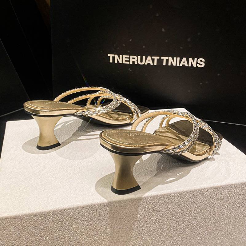 Sandales à lanières pailletées pour femmes – Chaussures à talons carrés et bout ouvert d'inspiration française pour robes (noir/or/argent)_voghion.com