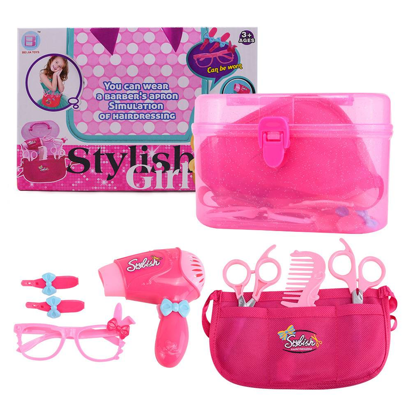 Mother & Kids Girls Pretend Play Hair Salon Kit Electric Hair Dryer Styling Comb & Cosmetic Set Portable Beauty Case Role Play Imagination Development_voghion.com