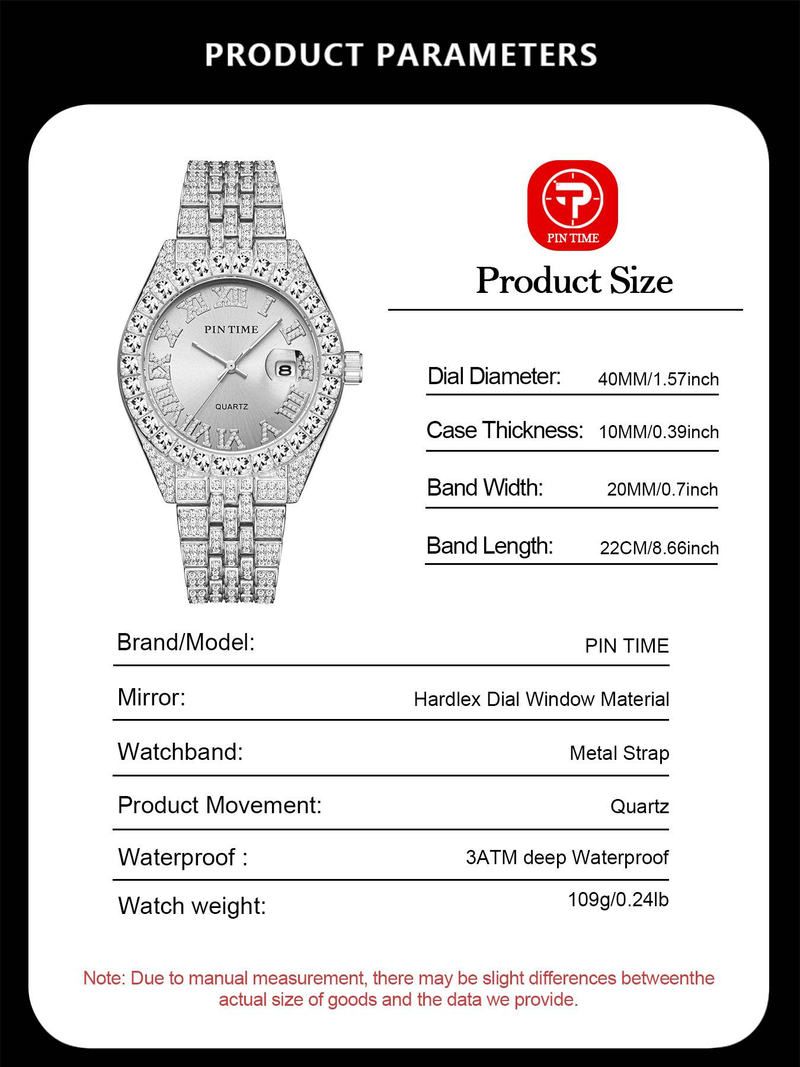 Luxuriöse Hip-Hop-Quarzuhr für Herren mit Diamantakzenten, wasserdicht, Datumsanzeige, Edelstahlband, Kalenderuhr mit Diamanten_voghion.com