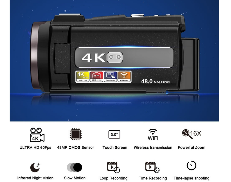 Nouvel appareil photo numérique haute définition 4K de 56 mégapixels, nouveau style de Noël, appareil photo de diffusion en direct WiFi sans fil, appareil photo tout-en-un pour la prise de vue_voghion.com