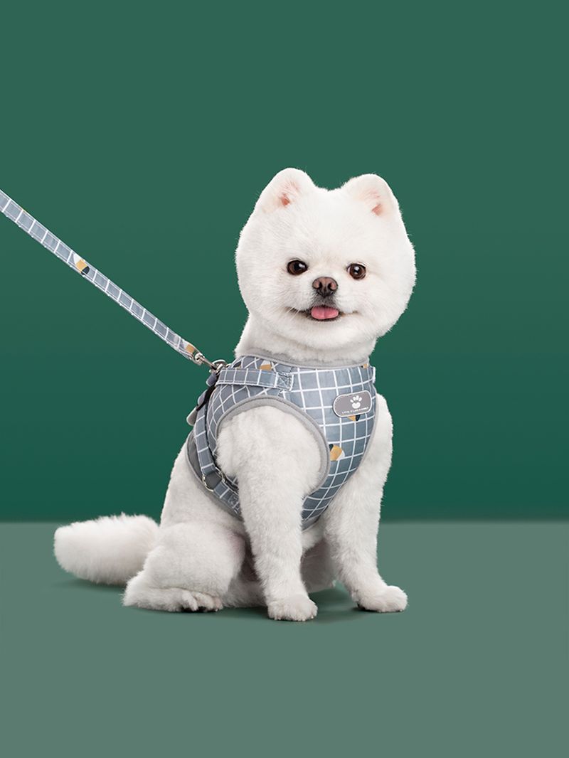 1 Set Of Reflective Plaid Pet Harness & Leash Set - Vest-Style, Breathable, Best-Selling Pet Supplies For Dogs & Cats_voghion.com