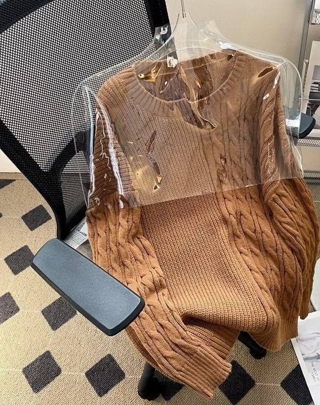 Men’s Japanese Retro Cable Knit Sweater – Chunky Oversized Pullover, Lazy Style Winter Warm Wool-Like Design (Brown, M-3XL)_voghion.com