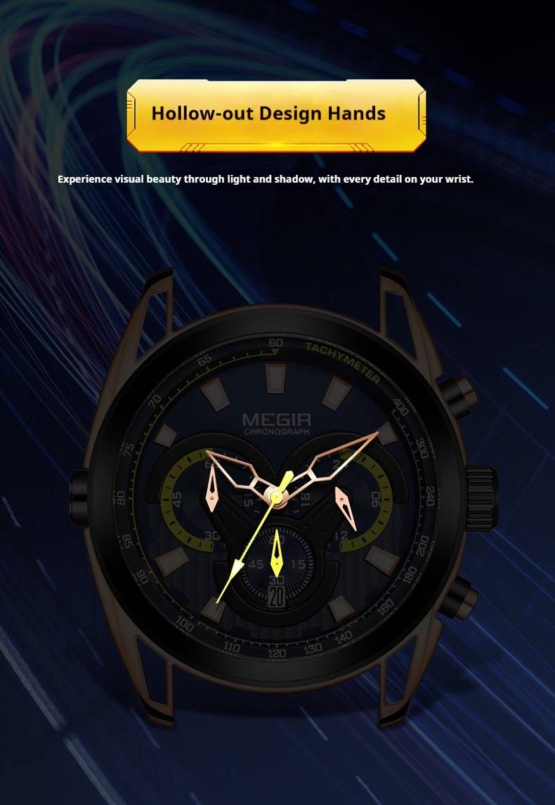 Orologio cronografo da uomo autentico con triplo quadrante, lancette luminose, datario e resistenza all'acqua fino a 30 m - Cinturino in pelle di alta qualità_voghion.com