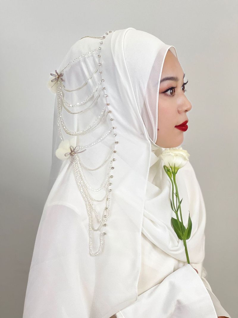 Frauen Hijab perle chiffon frauen schal quaste nagel blume lange schal einfarbig schal schal schal_voghion.com