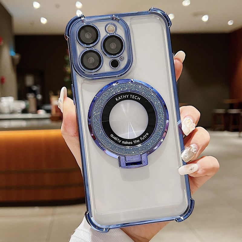 Telefon Kılıfı ve Kapakları Dört Köşe Düşme Önleyici Manyetik Braket Parıltılı 13PRO IPhone16 Cep Telefonu Kılıfı Şeffaf Akrilik İçin Uygun_voghion.com