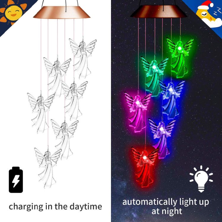 Solar-Powered Angel & Owl Wind Chime Lights – Color-Changing Outdoor LED String Lights For Garden, Patio, Christmas & Holiday Decor_voghion.com