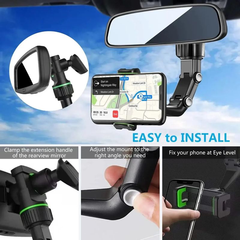 360° Rotatable Car Phone Holder Mount Stand Rearview Rear View Mirror For Iphone_voghion.com