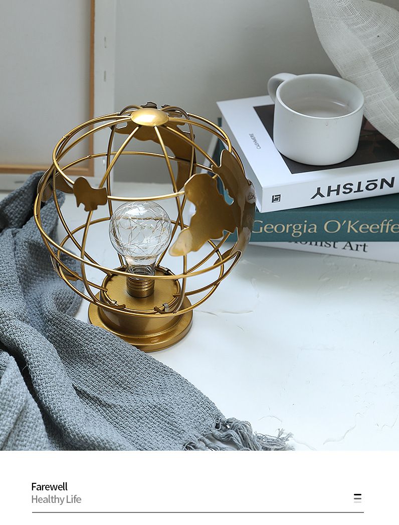 LED Globe Form Nachtlicht Eisen Kunst Beleuchtung Wohnzimmer Dekoration Atmosphäre Europäischen Stil Ornament_voghion.com