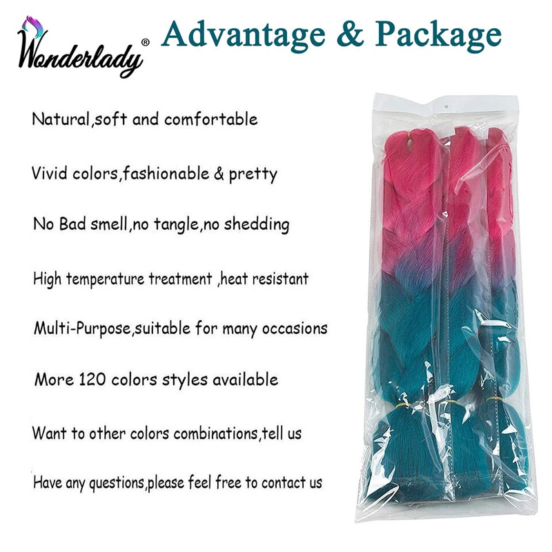 WonderLady Synthetik-Extensions, 61 cm lang, bunt, Ombre-Flechthaar, rosa, orange, blond, Jumbo-Box-Zöpfe_voghion.com