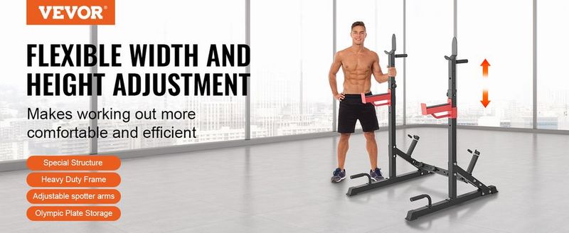 VEVOR Squat Stand Power Rack, Multi-Functional Barbell Rack With Hook, Weight Plate Storage Attachment, Adjustable Free Bench Press Stands, Max Load 600 Lbs Steel Exercise Squat Stand For Gym/Home Gym_voghion.com