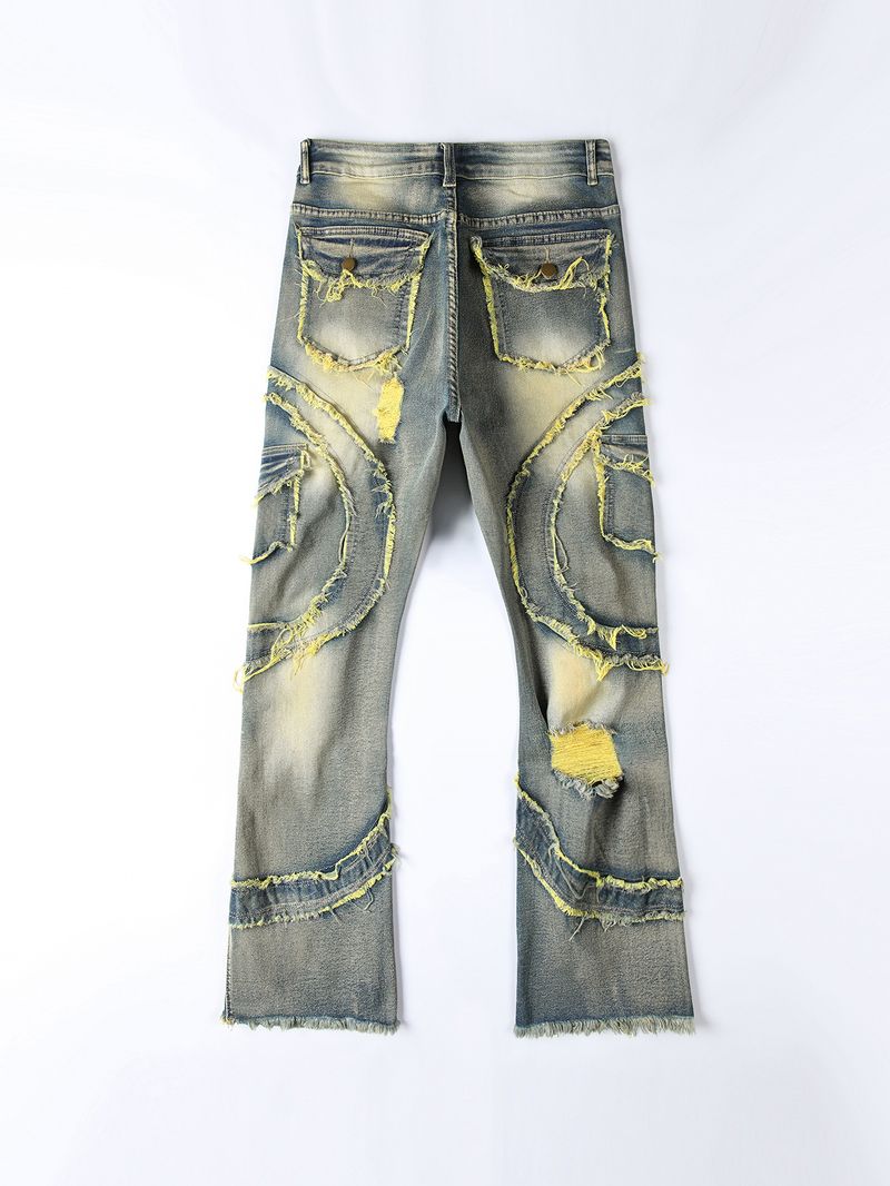 Abbigliamento Uomo Jeans elasticizzati con nappe svasate strappate da uomo, nuovo stile_voghion.com