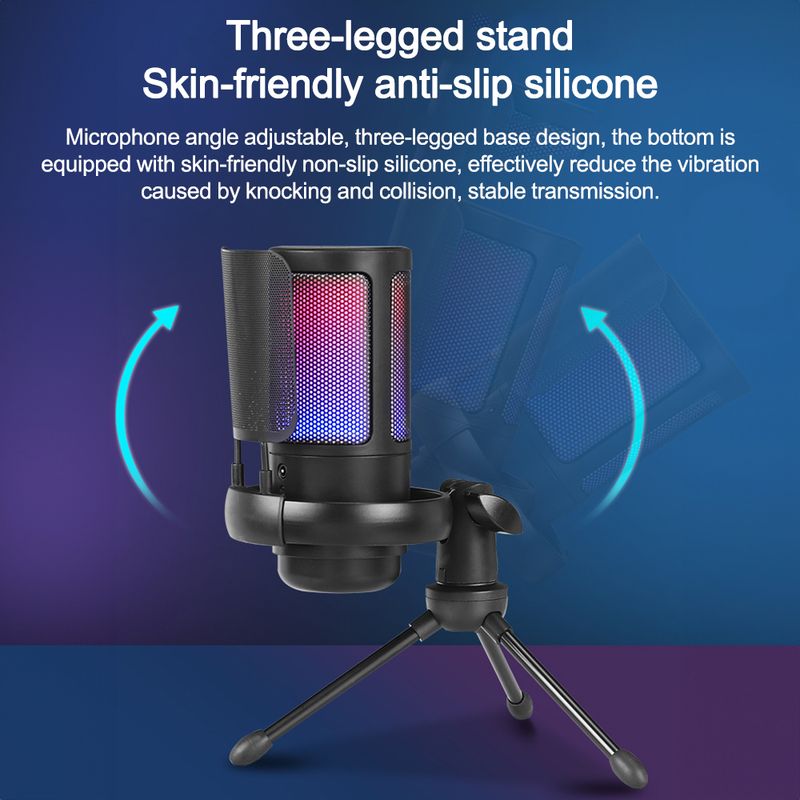 USB Condenser Gaming for PC PS4 Phone with Touch Mute Singing Noise Reduction RGB Lighting Capacitor Microphone Set_voghion.com
