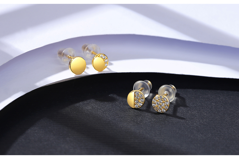 Sterling Verzilverd 14K Goud Ronde Stud Oorbellen sets voor Vrouwen Fijne Sieraden CZ Boucle D'Oreille Femme Bijoux Gift_voghion.com