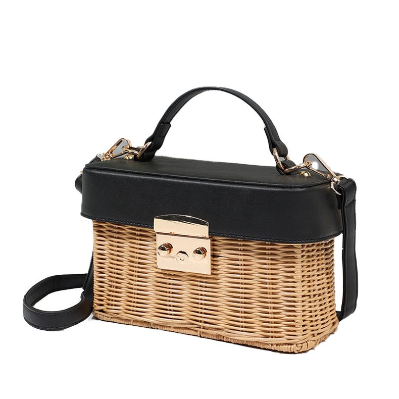 Borsa a tracolla da strada da donna, in rattan intrecciato, OEM_voghion.com