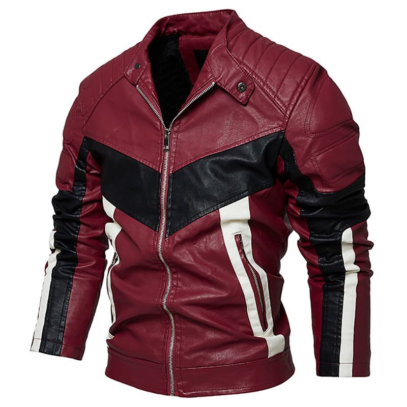Suitable For All Seasons Plus Size PU Leather Coat Men's Motorcycle Jacket With Fleece Lining_voghion.com