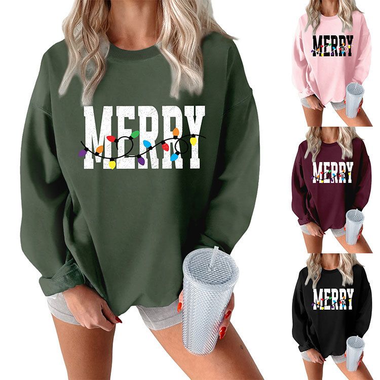 Fashion Versatile Elegant Women's Merry Light Bulb Print Thickened Warm Sweatshirt_voghion.com
