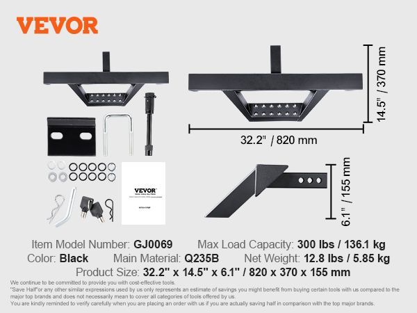 VEVOR Hitch Step For 2" Receiver Universal Trailer Tow Rear Bumper Guard Steel_voghion.com