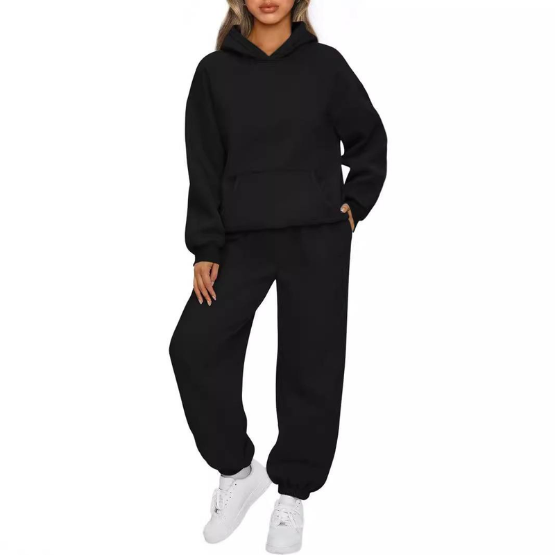 Women's Casual Oversized Sweatshirt With Drop Shoulder & Jogger Pants Set - Soft Polyester Lounge Wear For Home, Workout & Street Style_voghion.com